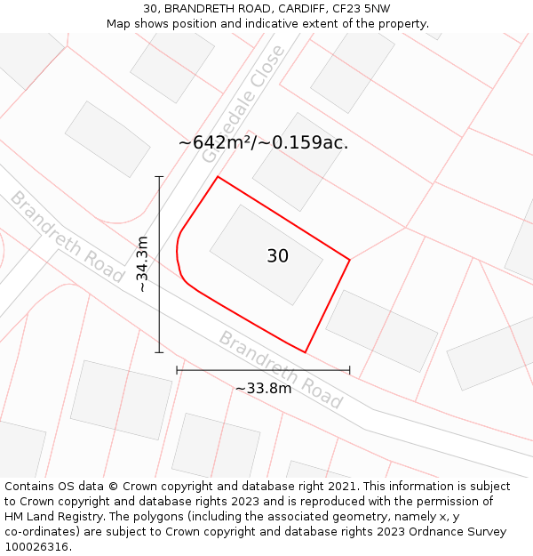 30, BRANDRETH ROAD, CARDIFF, CF23 5NW: Plot and title map
