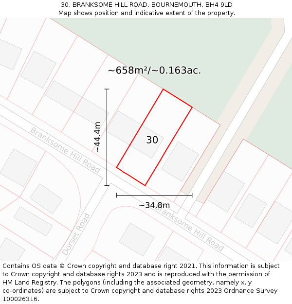 30, BRANKSOME HILL ROAD, BOURNEMOUTH, BH4 9LD: Plot and title map