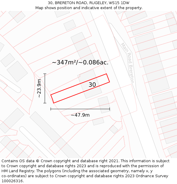 30, BRERETON ROAD, RUGELEY, WS15 1DW: Plot and title map