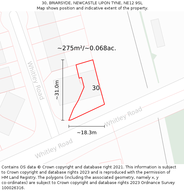 30, BRIARSYDE, NEWCASTLE UPON TYNE, NE12 9SL: Plot and title map