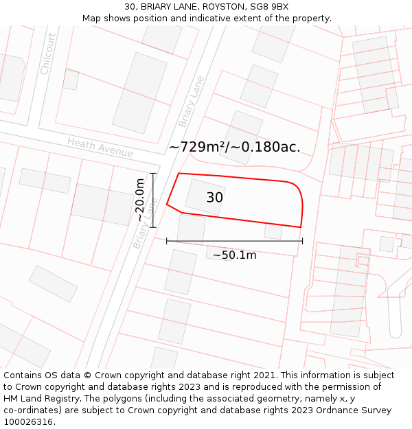 30, BRIARY LANE, ROYSTON, SG8 9BX: Plot and title map