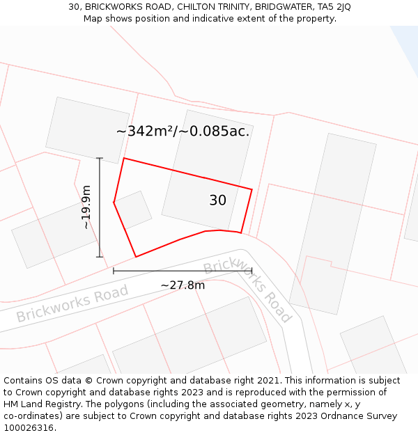 30, BRICKWORKS ROAD, CHILTON TRINITY, BRIDGWATER, TA5 2JQ: Plot and title map