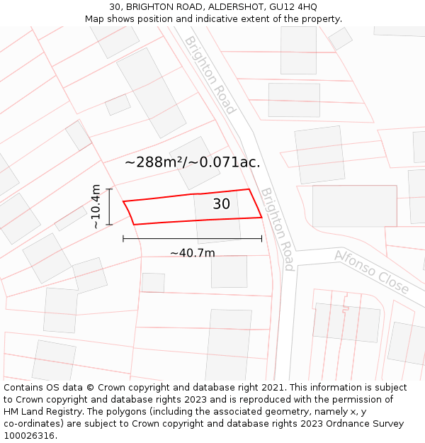 30, BRIGHTON ROAD, ALDERSHOT, GU12 4HQ: Plot and title map