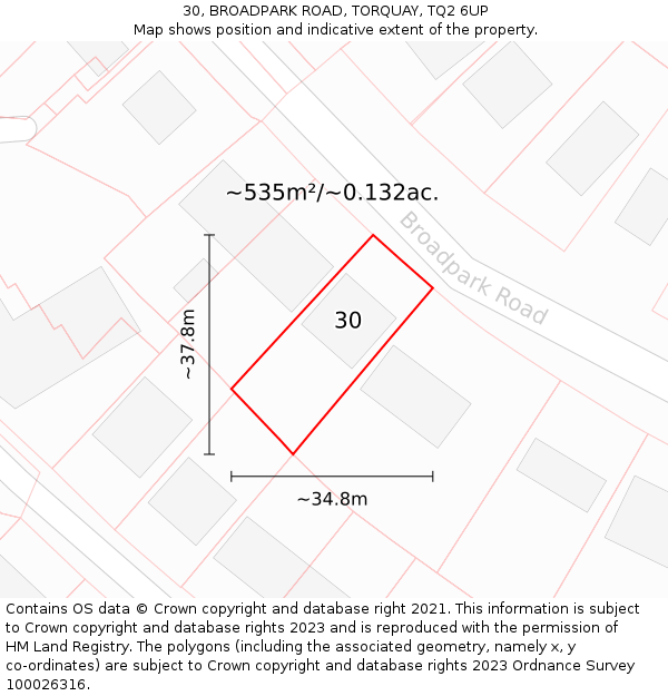 30, BROADPARK ROAD, TORQUAY, TQ2 6UP: Plot and title map