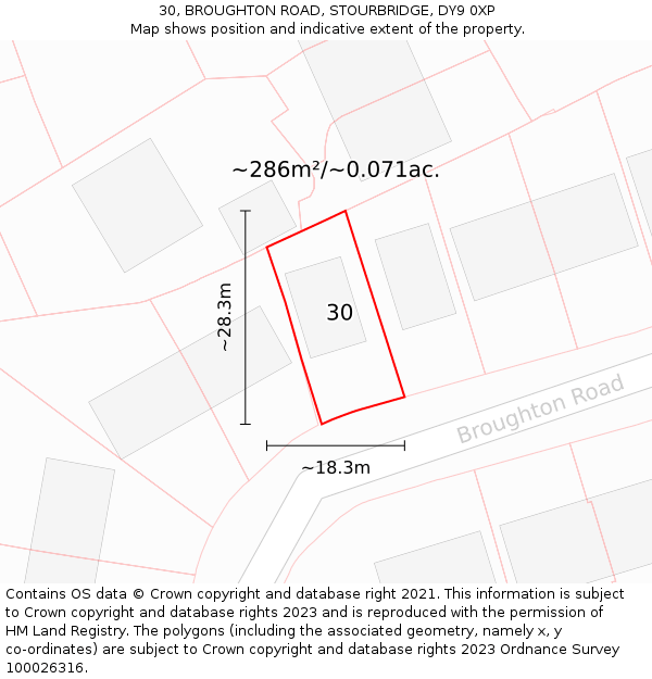 30, BROUGHTON ROAD, STOURBRIDGE, DY9 0XP: Plot and title map