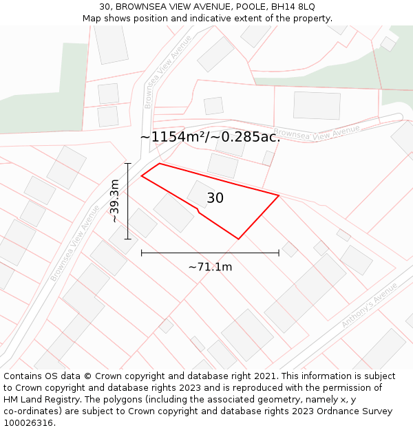 30, BROWNSEA VIEW AVENUE, POOLE, BH14 8LQ: Plot and title map