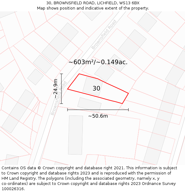 30, BROWNSFIELD ROAD, LICHFIELD, WS13 6BX: Plot and title map