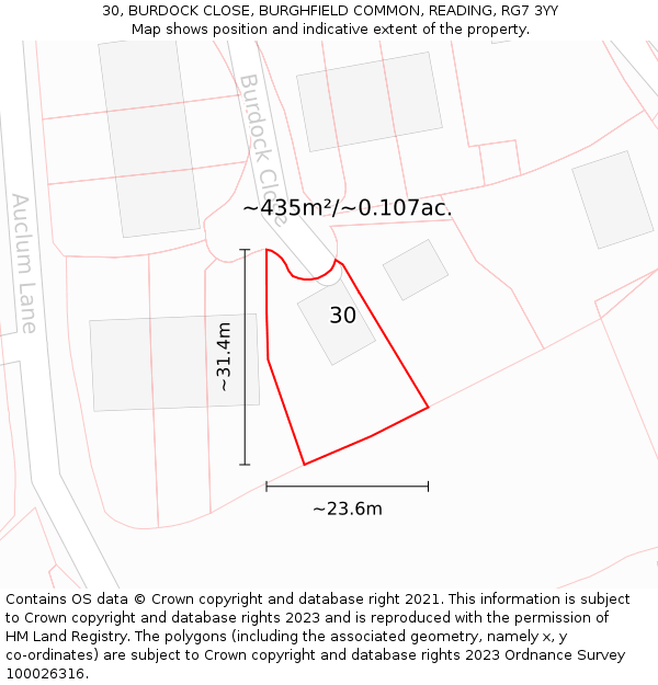 30, BURDOCK CLOSE, BURGHFIELD COMMON, READING, RG7 3YY: Plot and title map