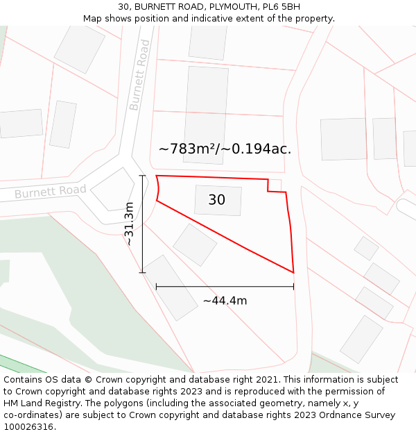 30, BURNETT ROAD, PLYMOUTH, PL6 5BH: Plot and title map