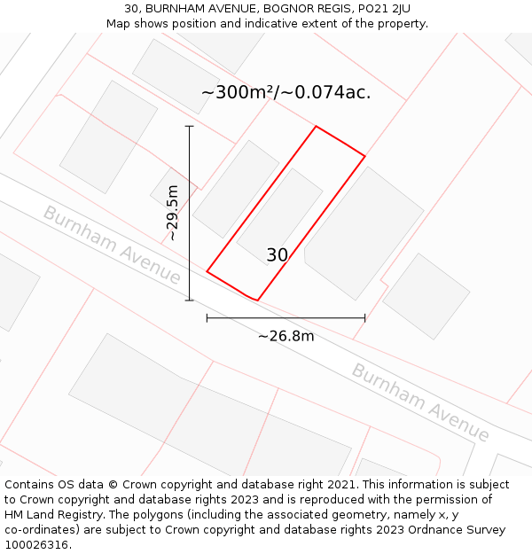 30, BURNHAM AVENUE, BOGNOR REGIS, PO21 2JU: Plot and title map