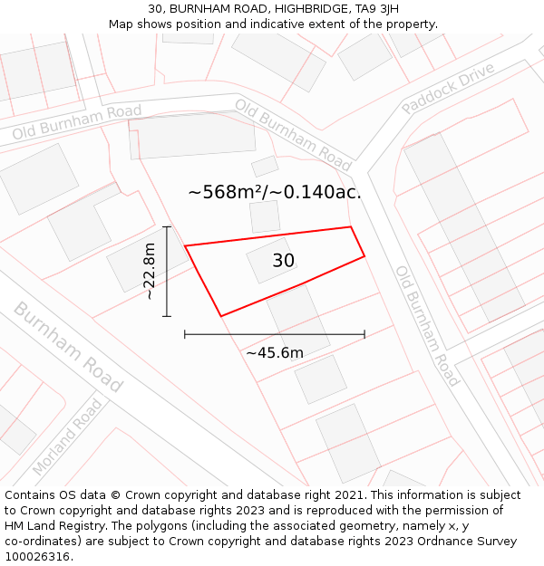 30, BURNHAM ROAD, HIGHBRIDGE, TA9 3JH: Plot and title map