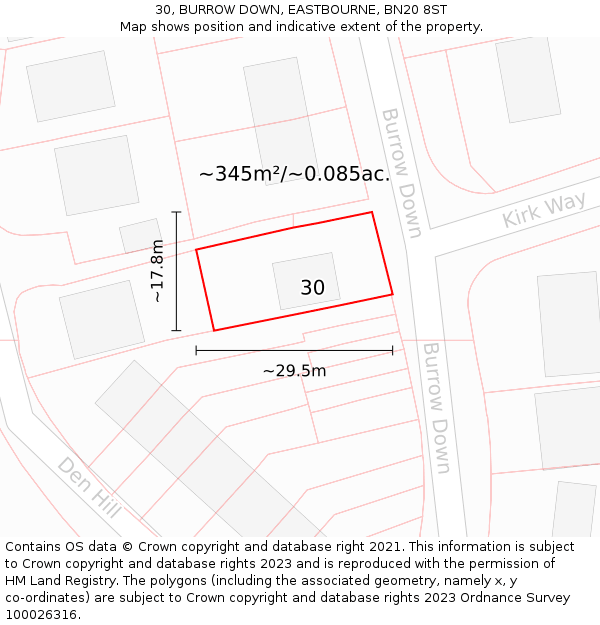 30, BURROW DOWN, EASTBOURNE, BN20 8ST: Plot and title map
