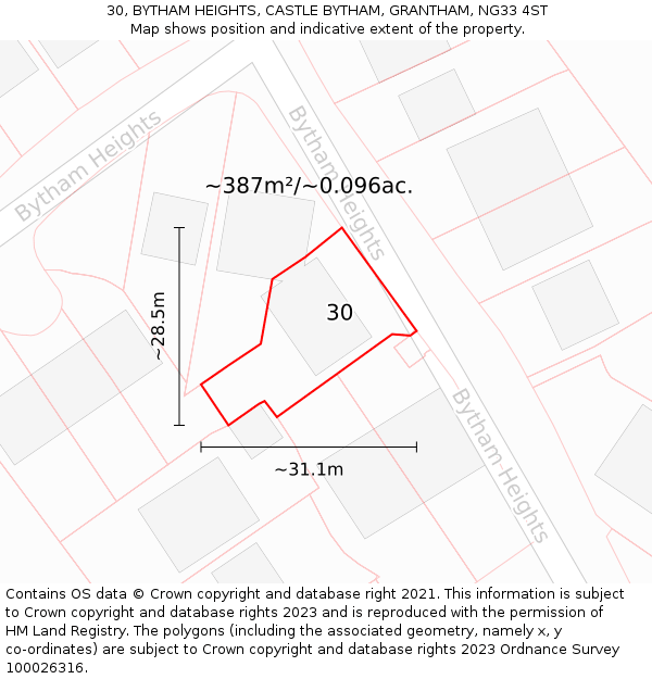 30, BYTHAM HEIGHTS, CASTLE BYTHAM, GRANTHAM, NG33 4ST: Plot and title map