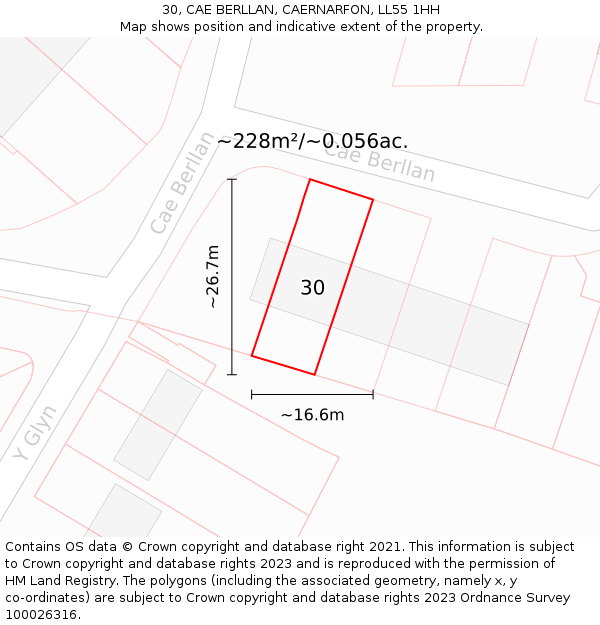 30, CAE BERLLAN, CAERNARFON, LL55 1HH: Plot and title map