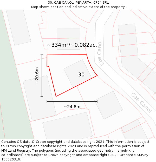 30, CAE CANOL, PENARTH, CF64 3RL: Plot and title map