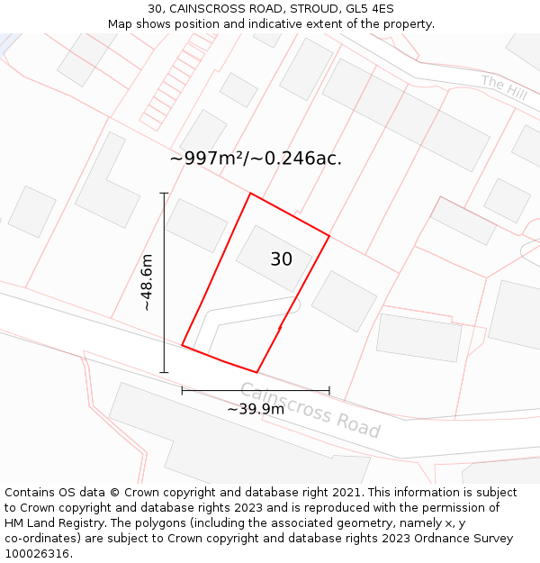 30, CAINSCROSS ROAD, STROUD, GL5 4ES: Plot and title map