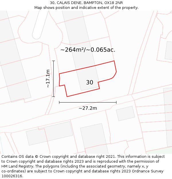 30, CALAIS DENE, BAMPTON, OX18 2NR: Plot and title map