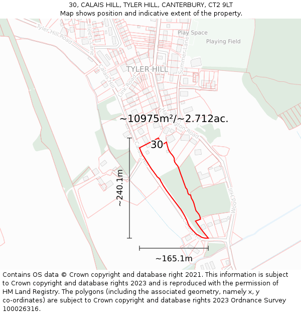 30, CALAIS HILL, TYLER HILL, CANTERBURY, CT2 9LT: Plot and title map