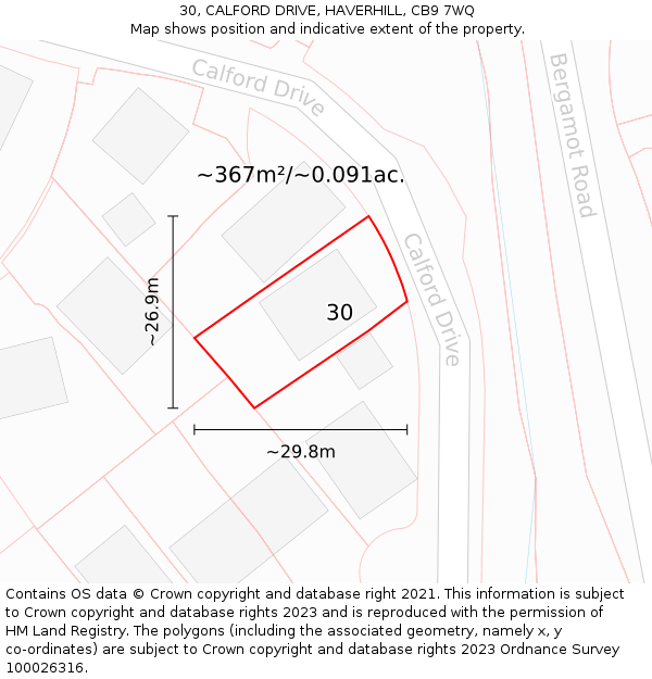 30, CALFORD DRIVE, HAVERHILL, CB9 7WQ: Plot and title map