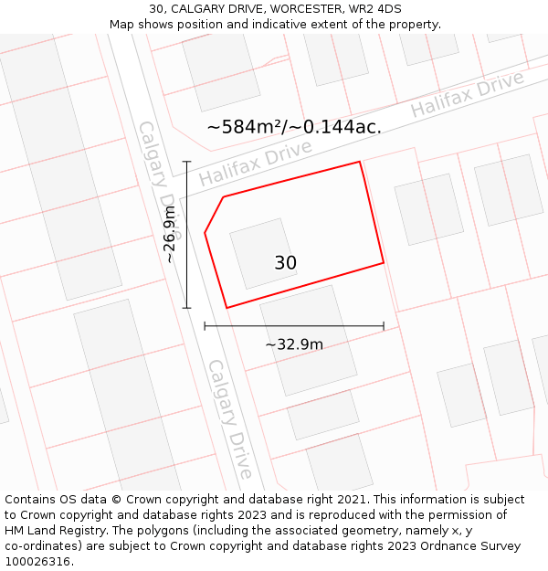 30, CALGARY DRIVE, WORCESTER, WR2 4DS: Plot and title map