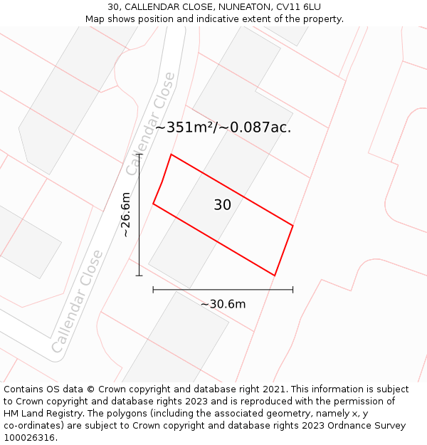 30, CALLENDAR CLOSE, NUNEATON, CV11 6LU: Plot and title map