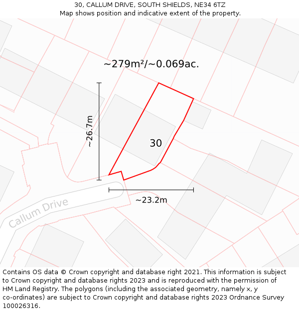 30, CALLUM DRIVE, SOUTH SHIELDS, NE34 6TZ: Plot and title map