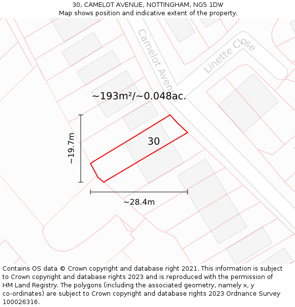 30, CAMELOT AVENUE, NOTTINGHAM, NG5 1DW: Plot and title map
