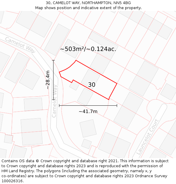 30, CAMELOT WAY, NORTHAMPTON, NN5 4BG: Plot and title map