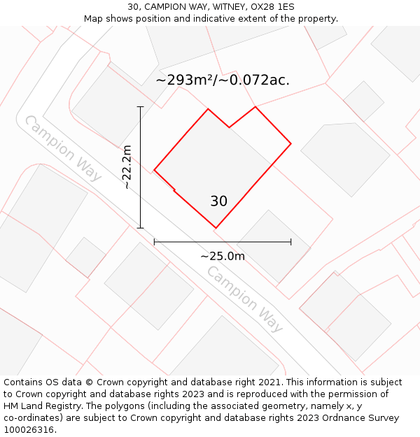 30, CAMPION WAY, WITNEY, OX28 1ES: Plot and title map