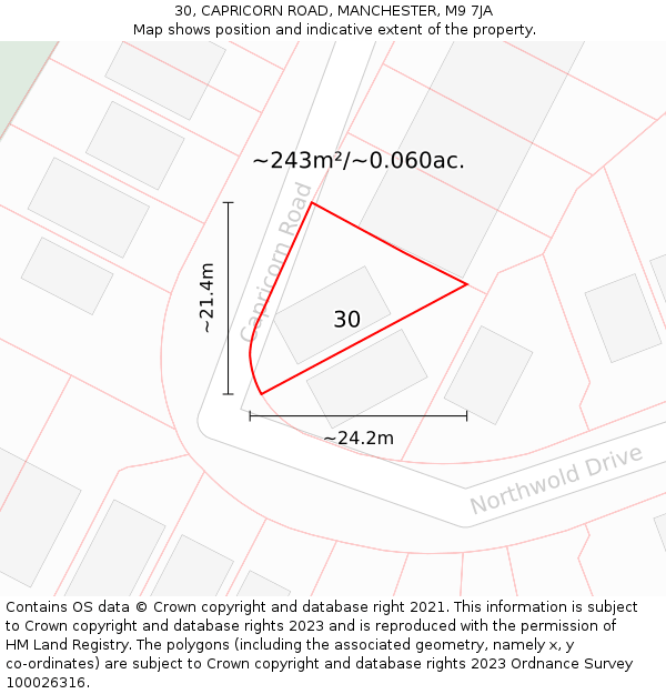 30, CAPRICORN ROAD, MANCHESTER, M9 7JA: Plot and title map