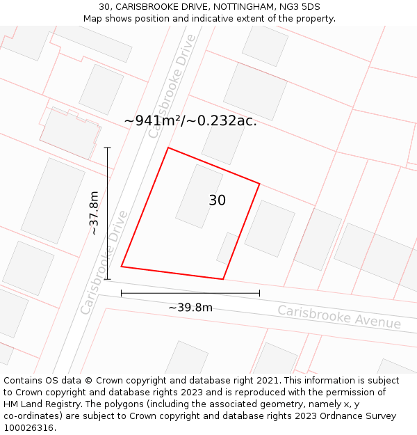 30, CARISBROOKE DRIVE, NOTTINGHAM, NG3 5DS: Plot and title map