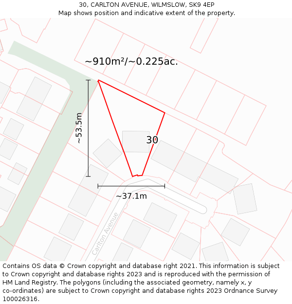 30, CARLTON AVENUE, WILMSLOW, SK9 4EP: Plot and title map