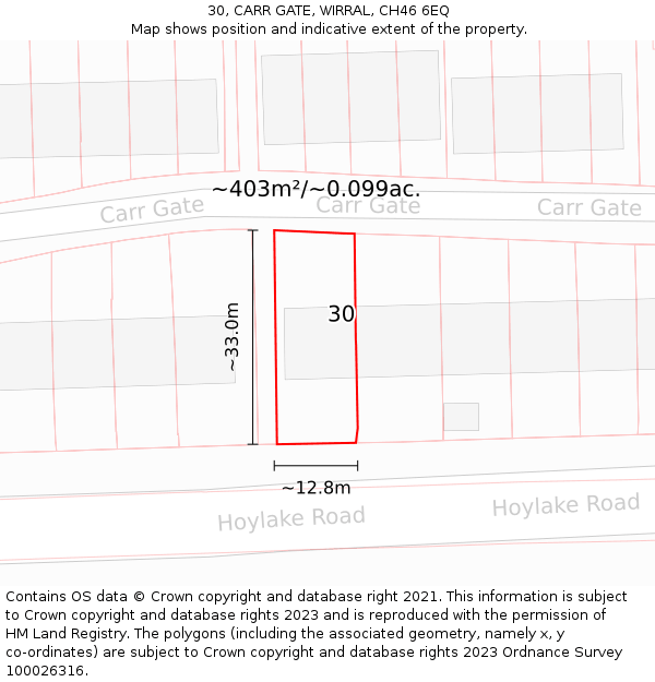 30, CARR GATE, WIRRAL, CH46 6EQ: Plot and title map