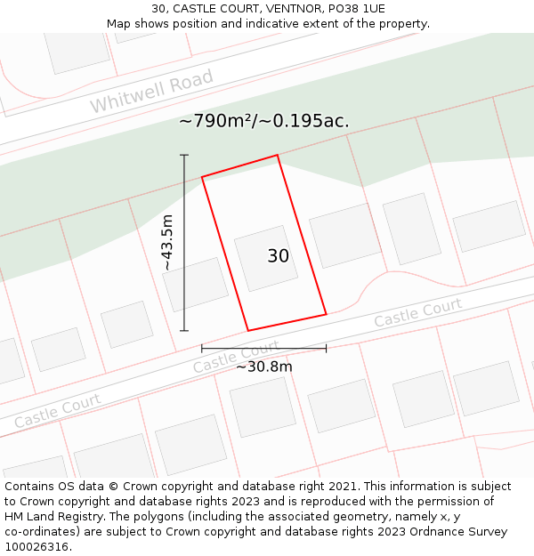 30, CASTLE COURT, VENTNOR, PO38 1UE: Plot and title map