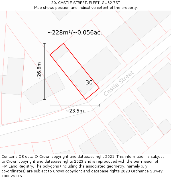 30, CASTLE STREET, FLEET, GU52 7ST: Plot and title map