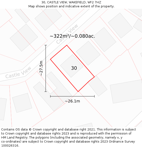 30, CASTLE VIEW, WAKEFIELD, WF2 7HZ: Plot and title map