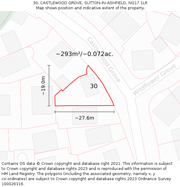 30, CASTLEWOOD GROVE, SUTTON-IN-ASHFIELD, NG17 1LR: Plot and title map