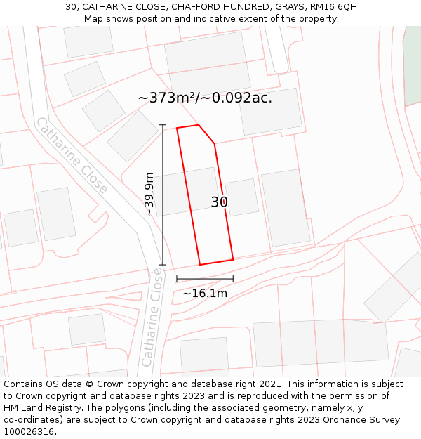 30, CATHARINE CLOSE, CHAFFORD HUNDRED, GRAYS, RM16 6QH: Plot and title map