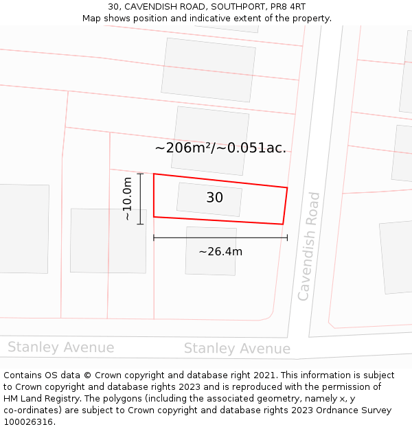 30, CAVENDISH ROAD, SOUTHPORT, PR8 4RT: Plot and title map