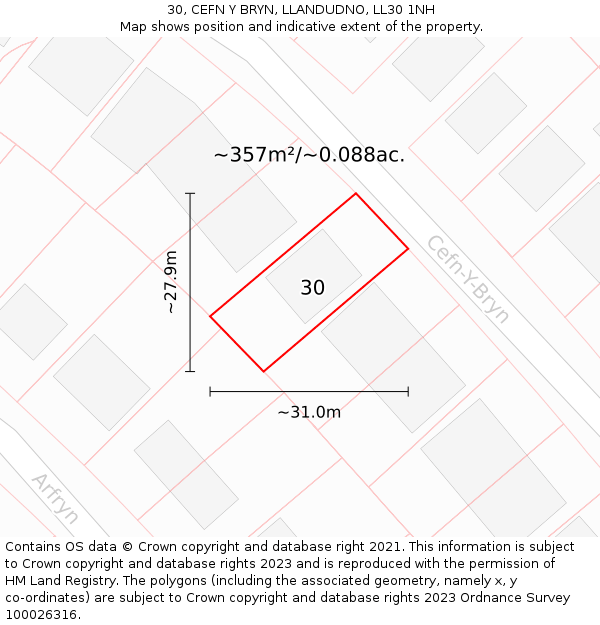 30, CEFN Y BRYN, LLANDUDNO, LL30 1NH: Plot and title map