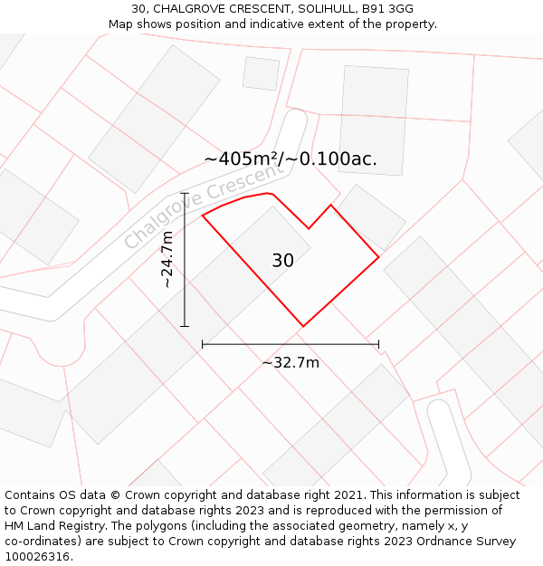 30, CHALGROVE CRESCENT, SOLIHULL, B91 3GG: Plot and title map
