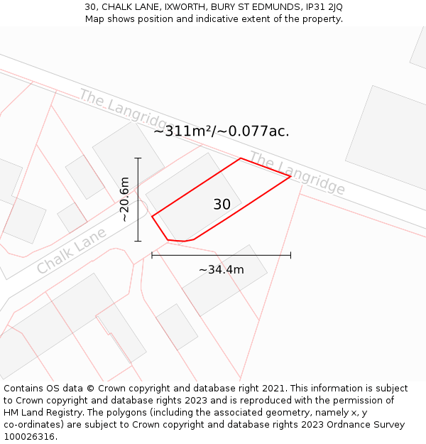 30, CHALK LANE, IXWORTH, BURY ST EDMUNDS, IP31 2JQ: Plot and title map