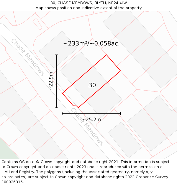 30, CHASE MEADOWS, BLYTH, NE24 4LW: Plot and title map