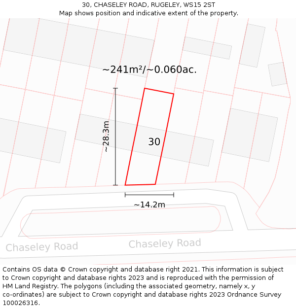 30, CHASELEY ROAD, RUGELEY, WS15 2ST: Plot and title map