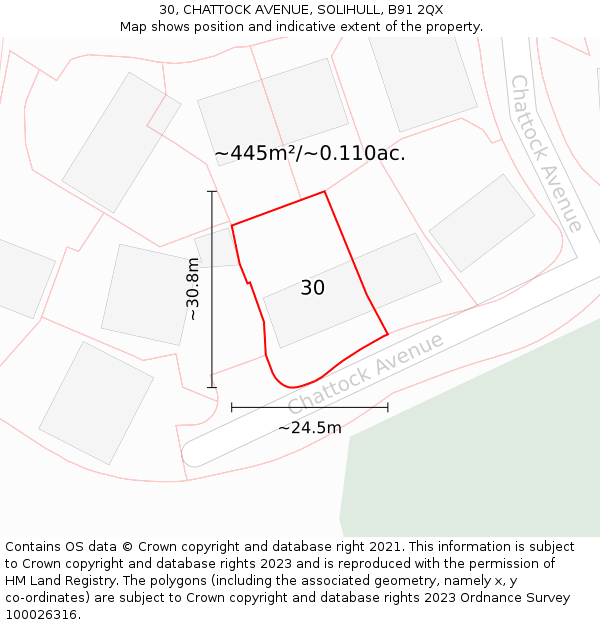 30, CHATTOCK AVENUE, SOLIHULL, B91 2QX: Plot and title map