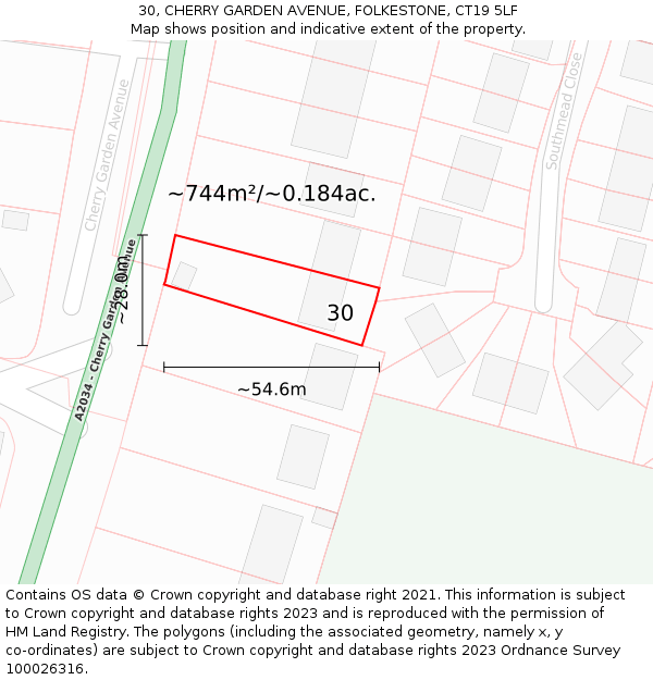 30, CHERRY GARDEN AVENUE, FOLKESTONE, CT19 5LF: Plot and title map