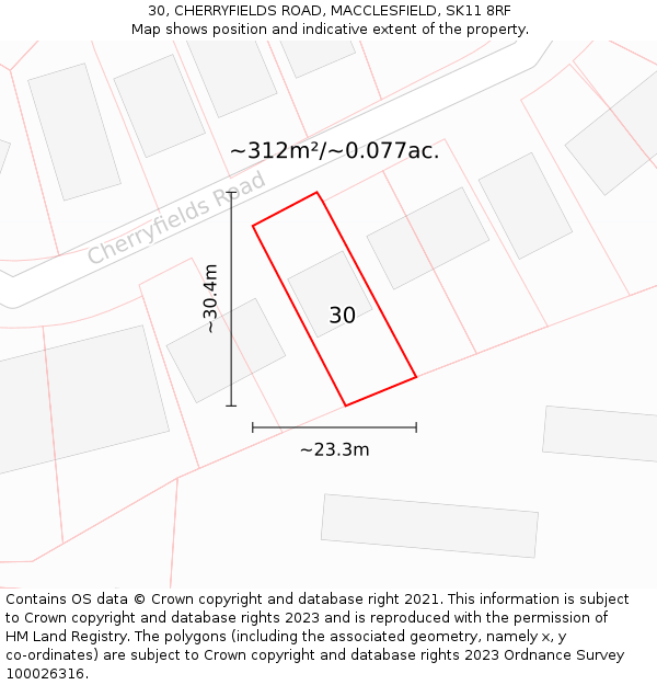 30, CHERRYFIELDS ROAD, MACCLESFIELD, SK11 8RF: Plot and title map