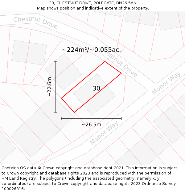 30, CHESTNUT DRIVE, POLEGATE, BN26 5AN: Plot and title map