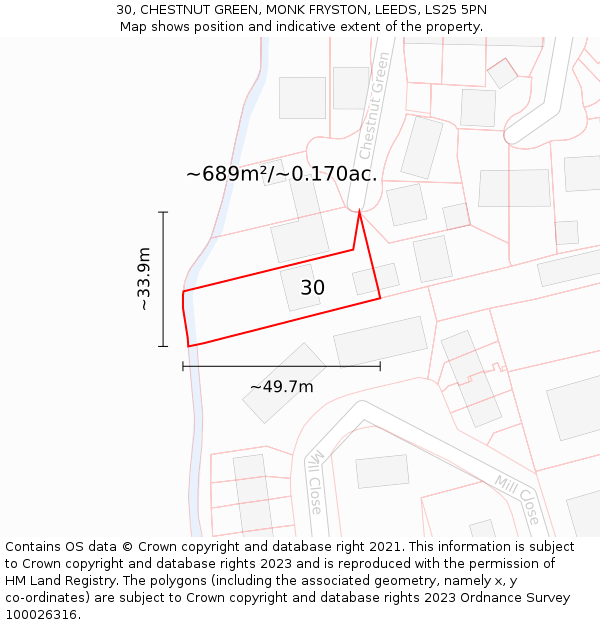 30, CHESTNUT GREEN, MONK FRYSTON, LEEDS, LS25 5PN: Plot and title map