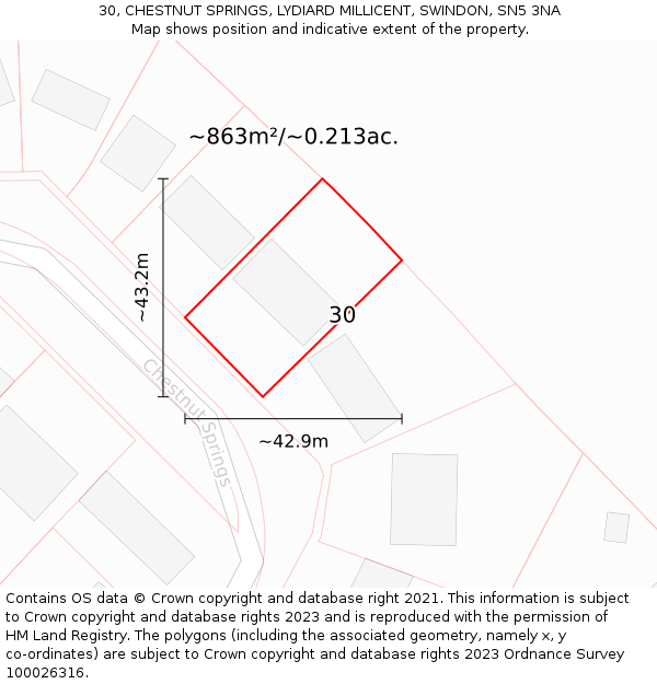 30, CHESTNUT SPRINGS, LYDIARD MILLICENT, SWINDON, SN5 3NA: Plot and title map